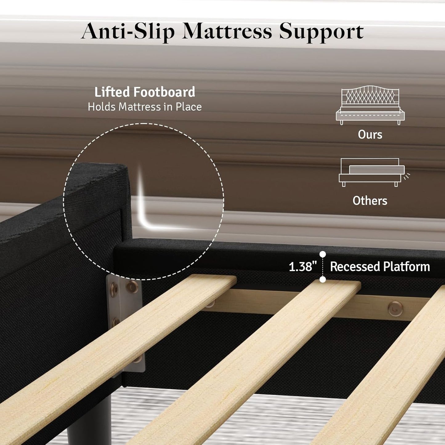 Belffin Queen Bed Frame with Headboard, Luxury Upholstered Velvet Platform Bed with Wingback, Button Tufted & Nailhead Trim, Anti-Slide Tall Footboard, No Box Spring Needed, Noise-Free, Black