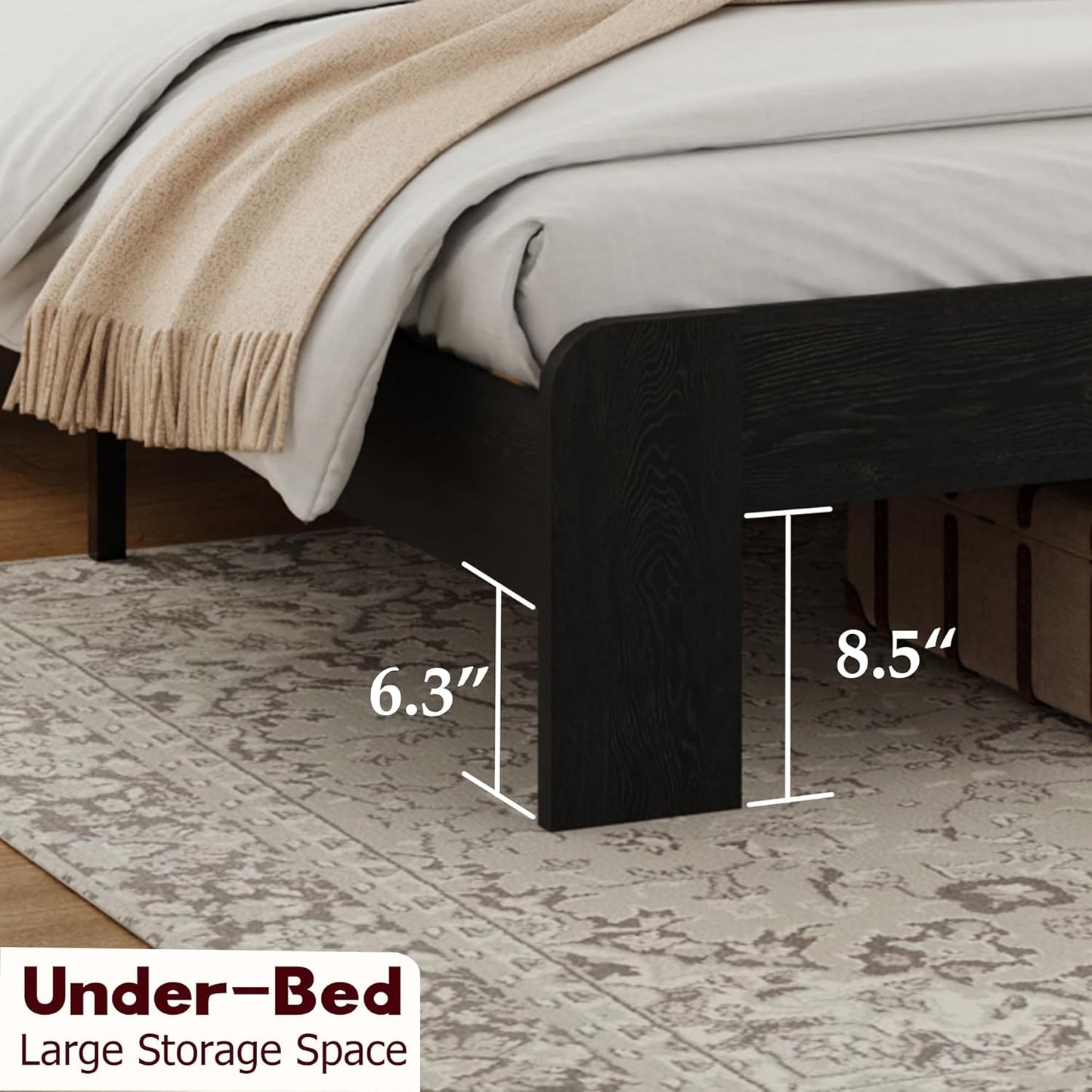 Wood Platform Bed Frame, Full Bed Frame with Headboard and Wood Slat Support, Easy Assembly, No Box Spring Needed, Noise-Free, Black