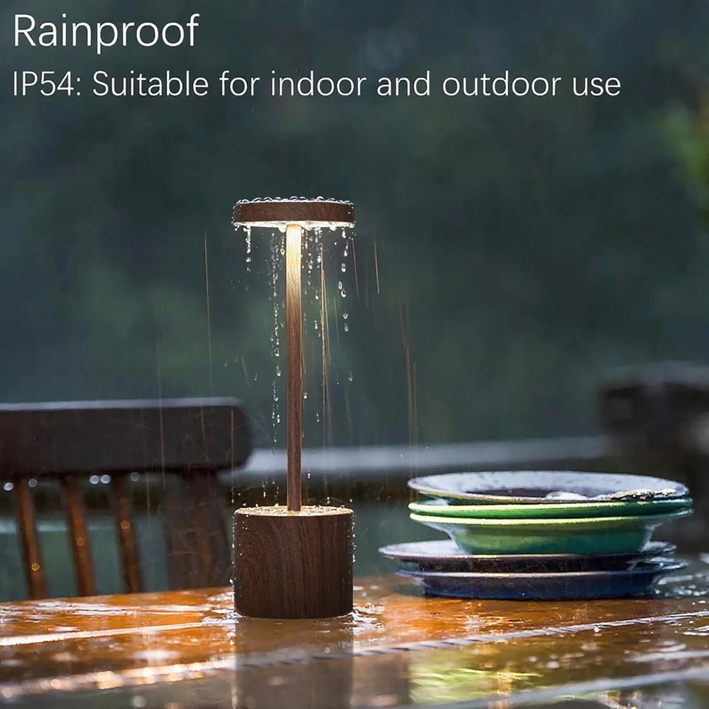 2 Pack Cordless Rechargeable Table Lamp, 3 Color Temperature & Dimmable, IP54 Waterproof Battery Operated Portable LED Light for Outdoor, Patio, Restaurant, Bedside, Shower (Wood)