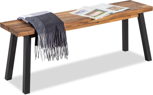 Solid Wood Bench - Minimalist Design, Acacia Wood Construction, Natural top-Black Leg Color, Versatile for Entryway,Living Room,Bedroom & Outdoors,Easy Assembly & Weather-Resistant