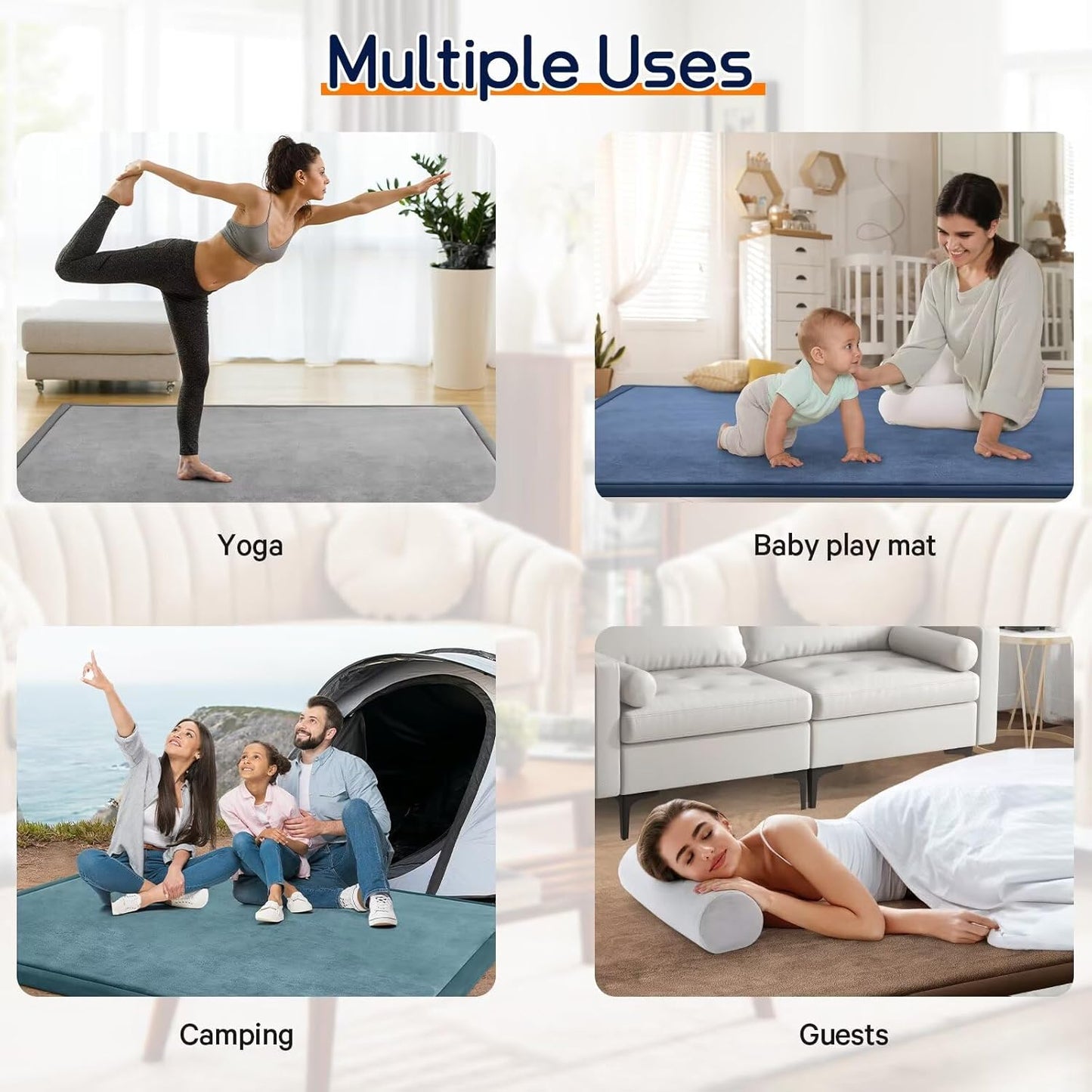 Baby Play Mat for Floor Tummy Time Mat Nursery Rug Muscle Mat Area Rug Playroom Rug Tatami Mat 6'7"x5'11" Memory Foam 1.3" Thick Crawling Mat For Babies,Toddlers, Infants, Kids,Floor Mat(Beige)