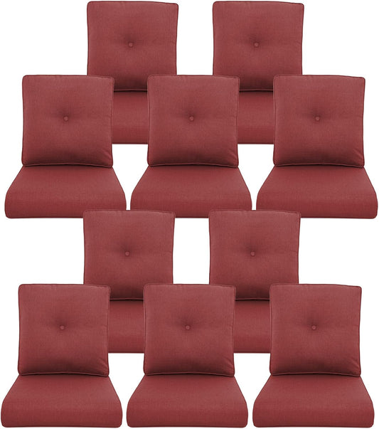 10-Piece Outdoor Patio Cushion Set - Fade & Water Resistant with Removable Olefin Cover, 22x24x4 Inch Memory Foam Cushions for Wicker Sectional Sofa – Red/Buckle