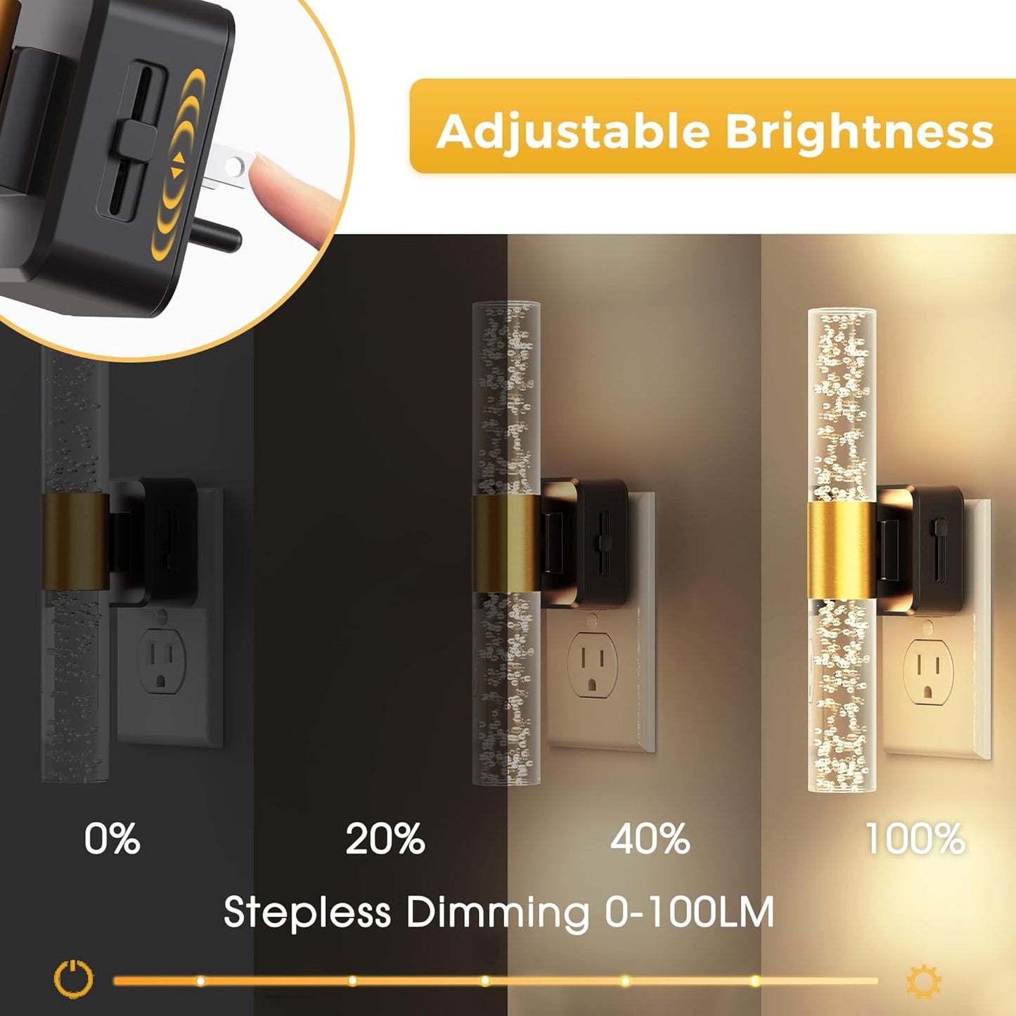 L LOHAS LED Rotating Night Light, Night Lights Plug into Wall, Auto Light Sensor Nightlight Dimmable 100LM, 3000K Soft Light, LED Acrylic Bubble Nightlight Plug in for Bedroom Bathroom Hallway, 2 Pack