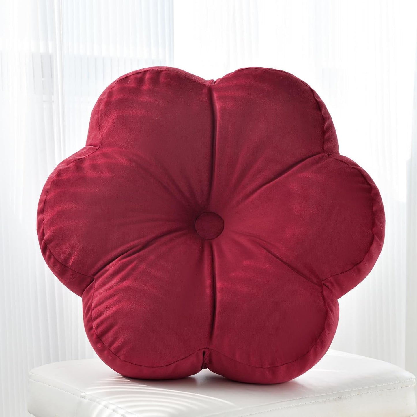 Xuyier Flower Pillow, Flower Shaped Pillow with Velvet for Couch Bed Chair Sofa, Home Decor Floor Seating Cushion Cute Throw Pillows for Living Room Bedroom (15 Inches, Wine Red)