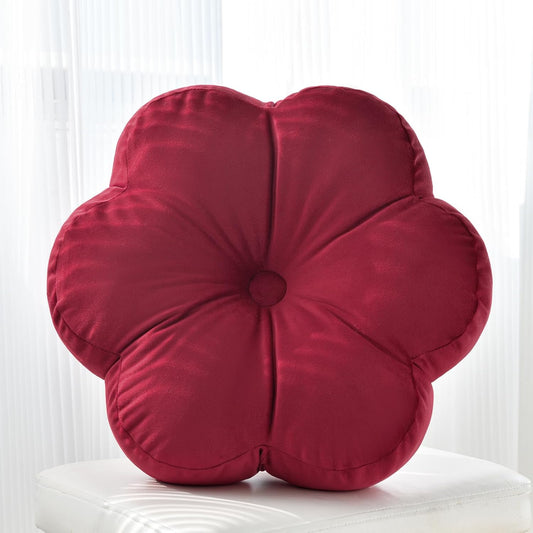 Xuyier Flower Pillow, Flower Shaped Pillow with Velvet for Couch Bed Chair Sofa, Home Decor Floor Seating Cushion Cute Throw Pillows for Living Room Bedroom (15 Inches, Wine Red)