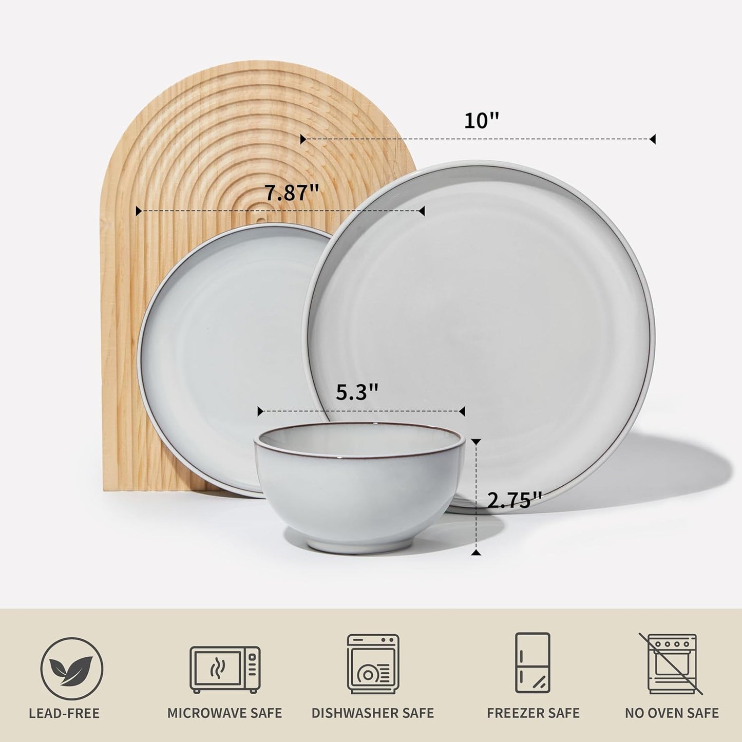 24 Piece Stoneware Dinnerware Set for 8, Moonstone White Plates and Bowls Set, Reactive Glaze Ceramic Dish Set, Durable & Chip Resistant, Modern Rustic Look, Microwave & Dishwasher Safe