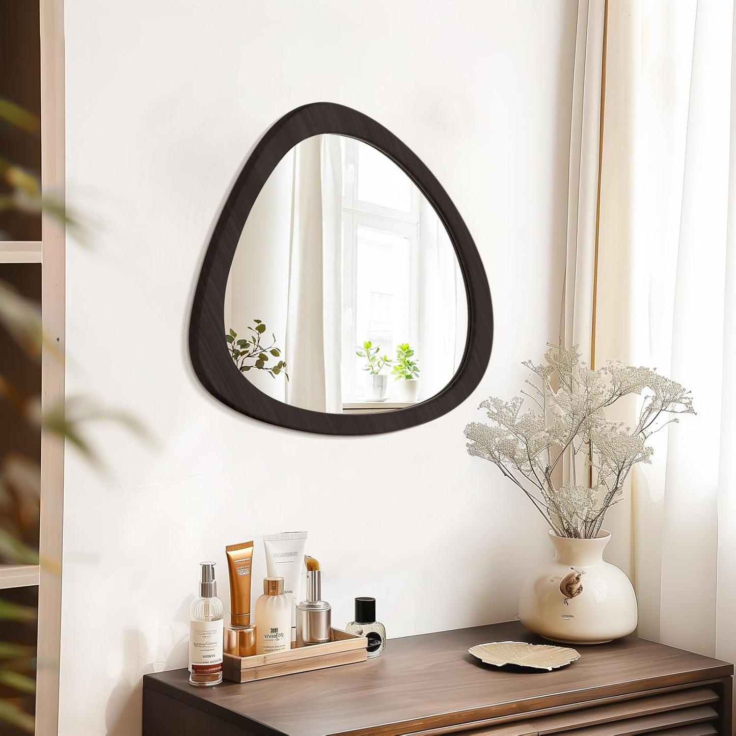 WallBeyond Asymmetrical Mirror, Irregular Wall Mirror, Wall Mirrors Decorative for Bedroom Living Room Entryway Hall, Wood Mirror for mid Century Modern Decor 23" H x 19" W, Black
