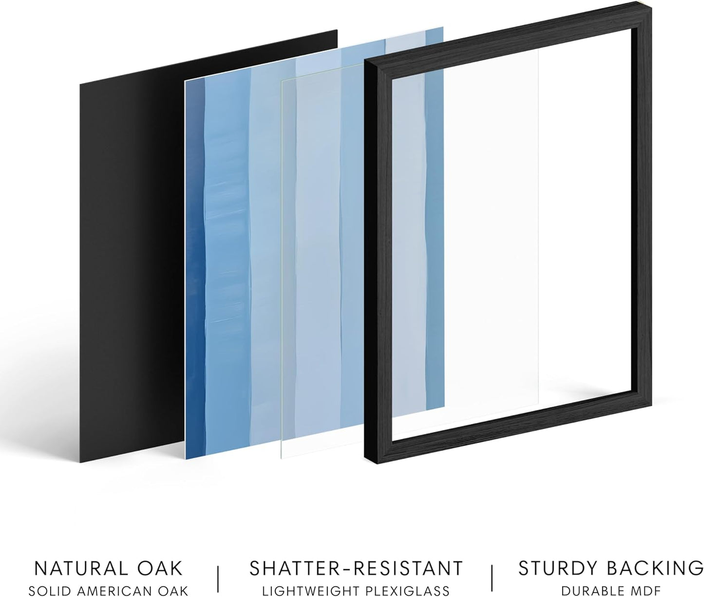 HAUS AND HUES Modern Abstract Wall Art - Blue and Green Living Room Art, Modern Artwork for Walls, Minimalist Picture for Living Room(Painted Stripes, Black Frame, 24x36)