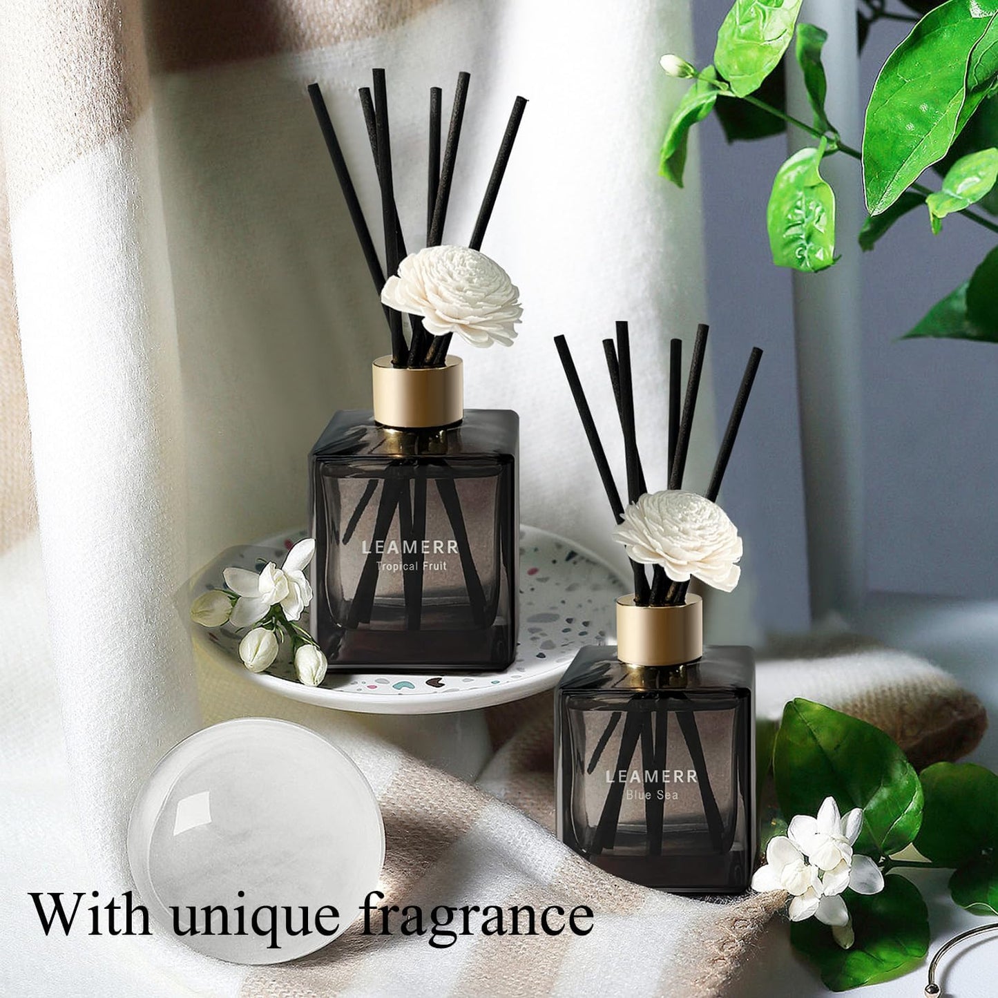 Reed Diffuser Set, 6.1 oz (180 ml) Blue Sea Scented Diffuser with Sticks Long-Lasting Home Fragrance Reed Diffuser for Home Room Office Bathroom Shelf Decor