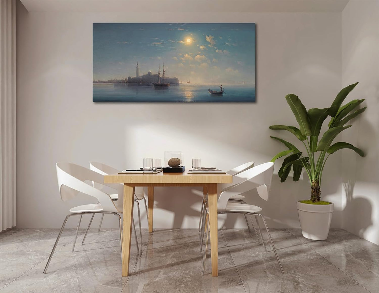 Large Canvas Wall Art Boats at Sunset Artwork Decor for Bedroom Venice Seascape Nature Classical Paintings Peaceful Vintage Landscape Picture Print for Living Room Office Home Decoration 20"x40"