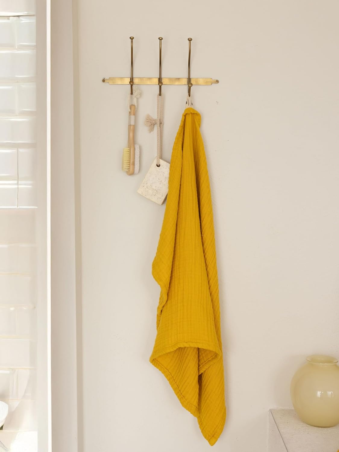 Muslin Bath Towels Pack of 2-32"x67" Inch Large Size, 100% Turkish Cotton, Thin, Soft, Quick-Dry, Lint-Free, Muslin Bathroom Towels (Mustard, Pack of 2 Bath Towels)