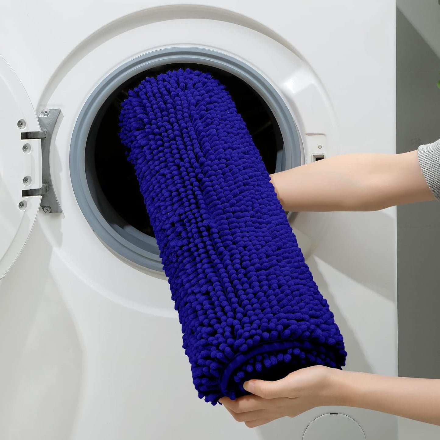 HOMEIDEAS 3 Pieces Bathroom Rugs, Ultra Soft Non Slip Absorbent Chenille Toilet Bath Mat Set (Royal Blue,17"x24"+20"x32"+U Shape 20"x24")