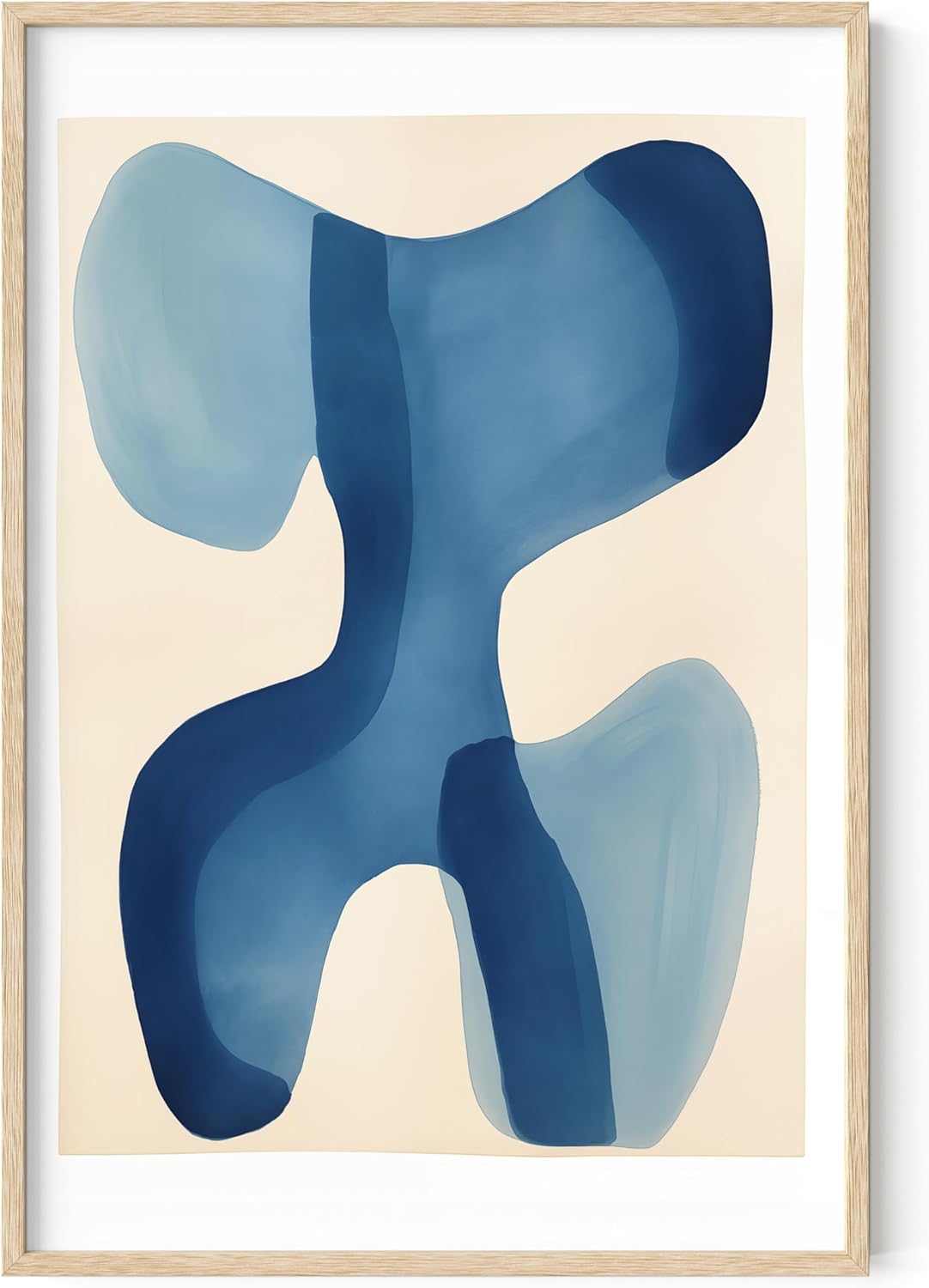 HAUS AND HUES Modern Abstract Wall Art - Blue and Green Living Room Art, Modern Artwork for Walls, Minimalist Picture for Living Room(Blue Shapes, Beige Frame, 24x36)