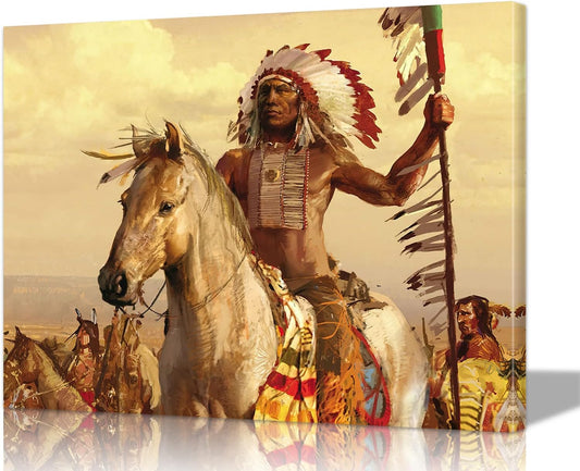 Indian Wall Decor - Native American Art Painting for Home Office (28''Hx40''W)