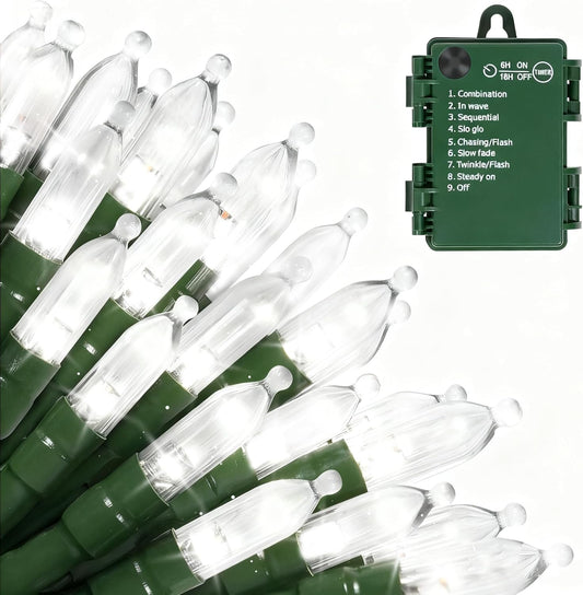 Battery Operated Christmas Lights, 2 Pack 18 FT 50 LED Each Clear Mini String Lights, 8 Modes with Timer Waterproof Tree Lights for Xmas Indoor Outdoor Holiday Home Decor, Pure White