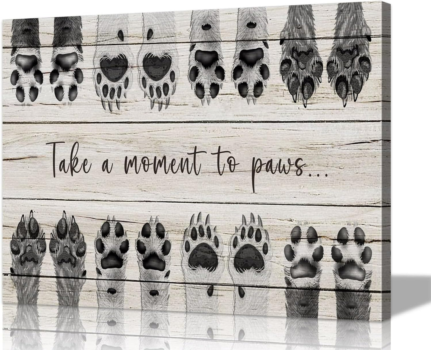 Dog Art Animal Canvas Wall Art Take a Moment to Paws Wall Art Dog Art Wall Decor Animal Pictures Paw Print Wall Decor Dog Picture Puppy Paw Print Dog Quotes Wall Decor for Bedroom Decor (24''Hx36''W)