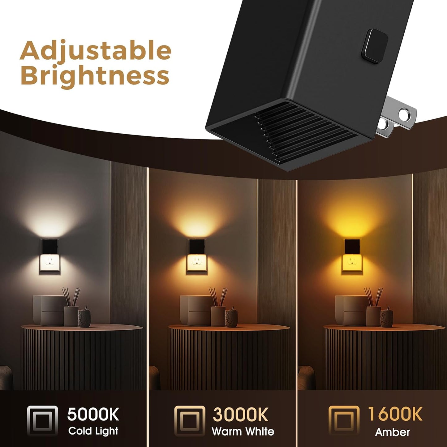 L LOHAS LED Night Lights Plug into Wall,[2-Pack] Plug in Night Light with Dusk to Dawn Sensor,3CCT 1600K/2700K/5000K,Brightness Adjustable,Nightlight for Adults Bathroom Bedroom