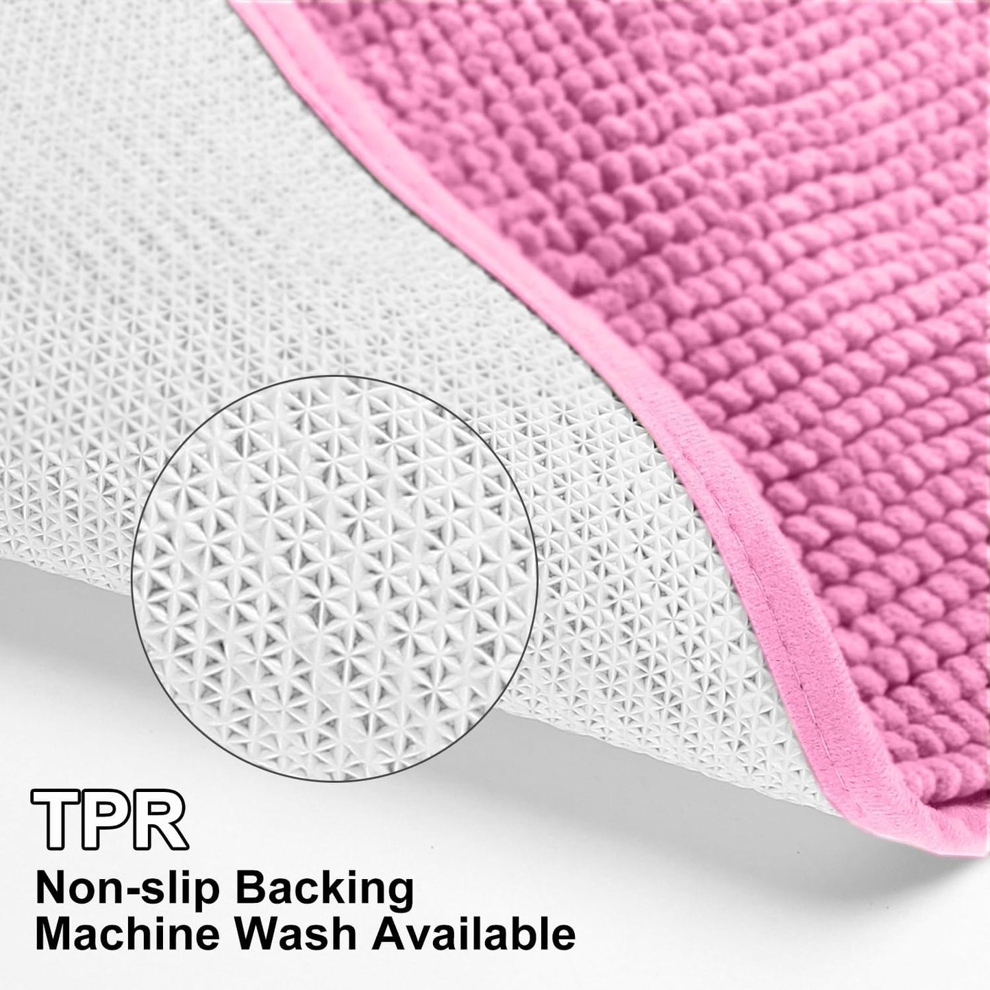 Urvoix Bathroom Rugs Sets 3 Piece, Non-Slip Chenille Bath Rug - Ultra Soft, Washable, Super Absorbent Bath Mat for Bathroom, Toilet and Tub (Pink)