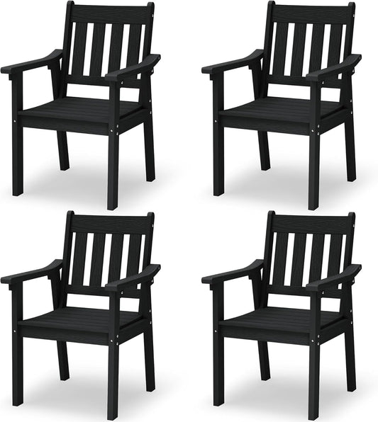 YEFU Patio Dining Chairs Set of 4: All Weather Outdoor Dining Chairs with Wide Curved Seat and Backrest - Outdoor Furniture Plastic for Outside Backyard/Garden/Porch/Deck 350lbs Capacity Black
