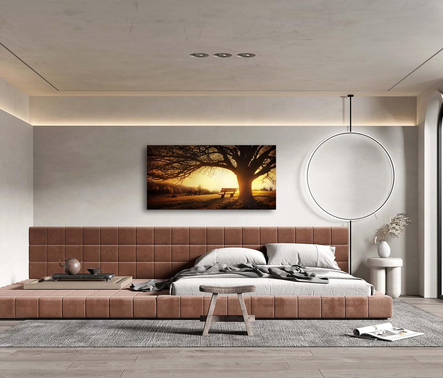 Muolunna Wall Art Decor Canvas Print Picture Big Trees in Sunset 1 Panel Golden Sunset Forest Natural Landscape Painting Artwork for Living Room Bedroom Office Home Wall Decor Framed Ready to Hang