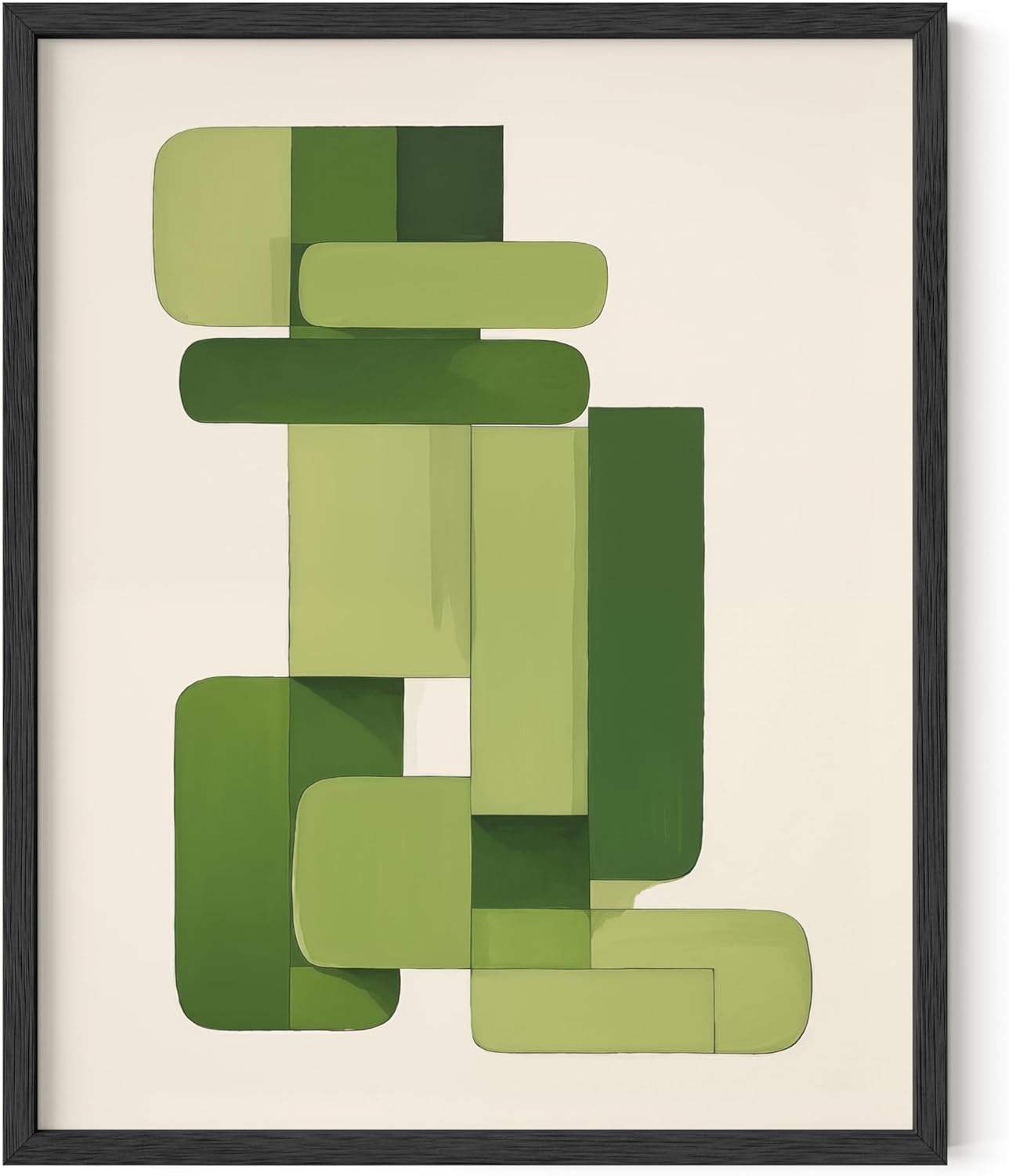 HAUS AND HUES Modern Abstract Wall Art - Blue and Green Living Room Art, Modern Artwork for Walls, Minimalist Picture for Living Room(Green Geometric, Black Frame, 8x10)