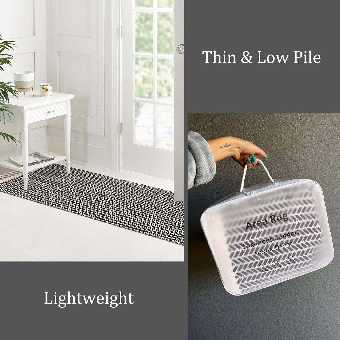 Lahome Boho 2x7 Hallway Runner Rug, Bathroom Runners Lightweight Entry Woven Cotton Black Runner Rug with Tassels, Farmhouse Door Mats Indoor Low Pile Carpet for Laundry Room Decor