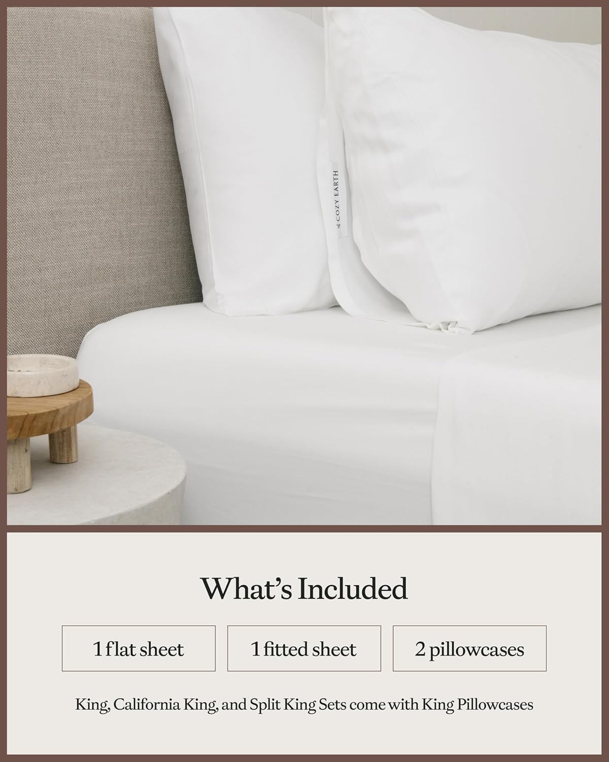 Cozy Earth Luxury Bed Sheet Set - 100% Viscose from Bamboo Fabric, Ultra-Soft & Breathable, Fits Regular & Deep Pocket Mattresses up to 20" - 4 Pieces Full Sheet Set White