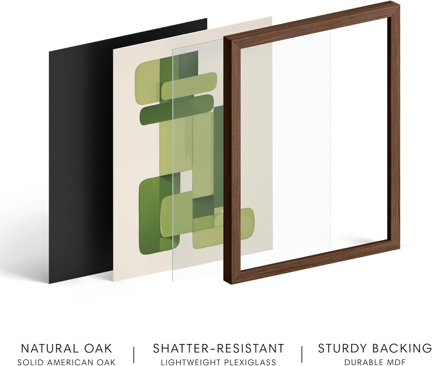 HAUS AND HUES Modern Abstract Wall Art - Blue and Green Living Room Art, Modern Artwork for Walls, Minimalist Picture for Living Room(Green Geometric, Walnut Frame, 8x10)