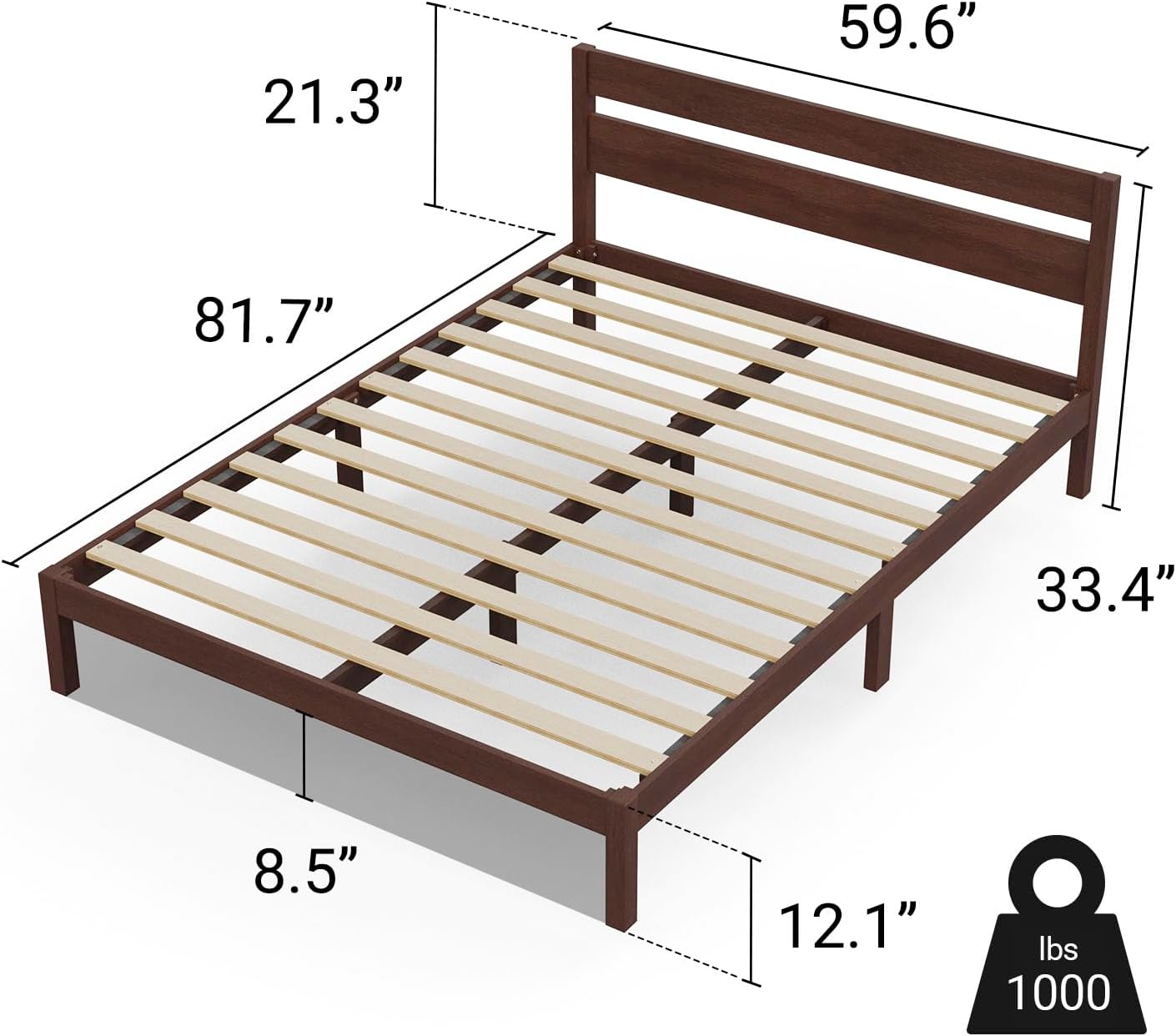 LIFEMENT Classic Wood Platform Bed Frame with Headboard, Essential, Noise Free, Under Bed Storage, No Box Spring Needed, Easy Assembly (Walnut, Queen (U.S. Standard))