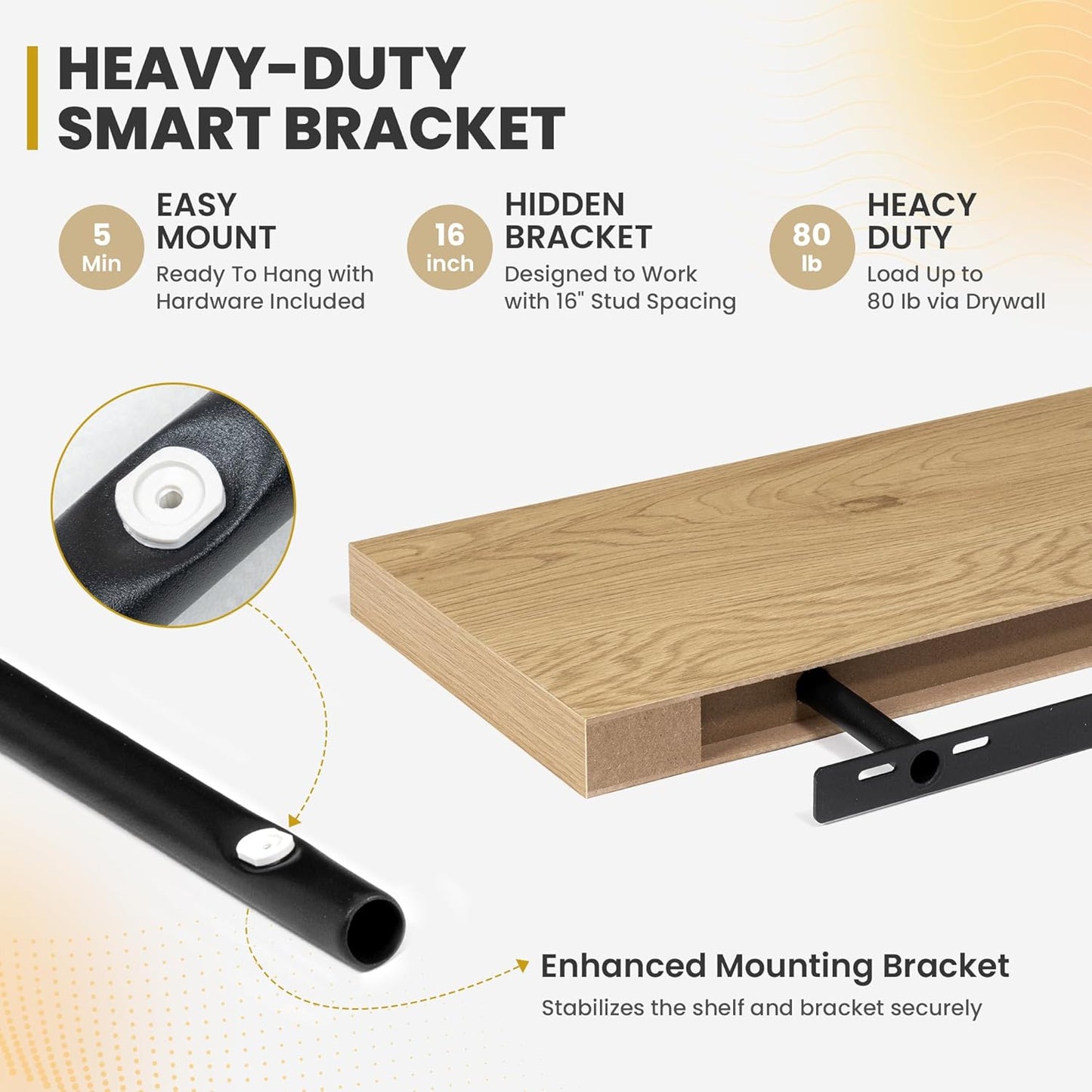 48 Inch Floating Shelves, 9.3" Deep Floating Shelf Wall Mounted, 48" Wall Shelves, Rustic Deep Bookshelf, Large Display Shelves & Storage Shelves for Bedroom, Living Room, Oak, Set of 1