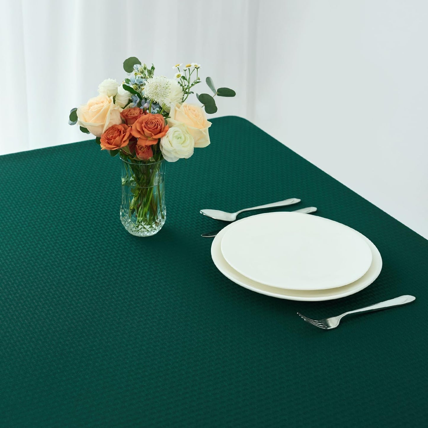 maxmill Square Tablecloth Waterproof Spillproof Wrinkle Resistant Soft Weaved Texture Design Christmas Table Cloth for Dinner, Dining Room Party, Indoor Outdoor Use, 60 x 60 Inch, Hunter Green