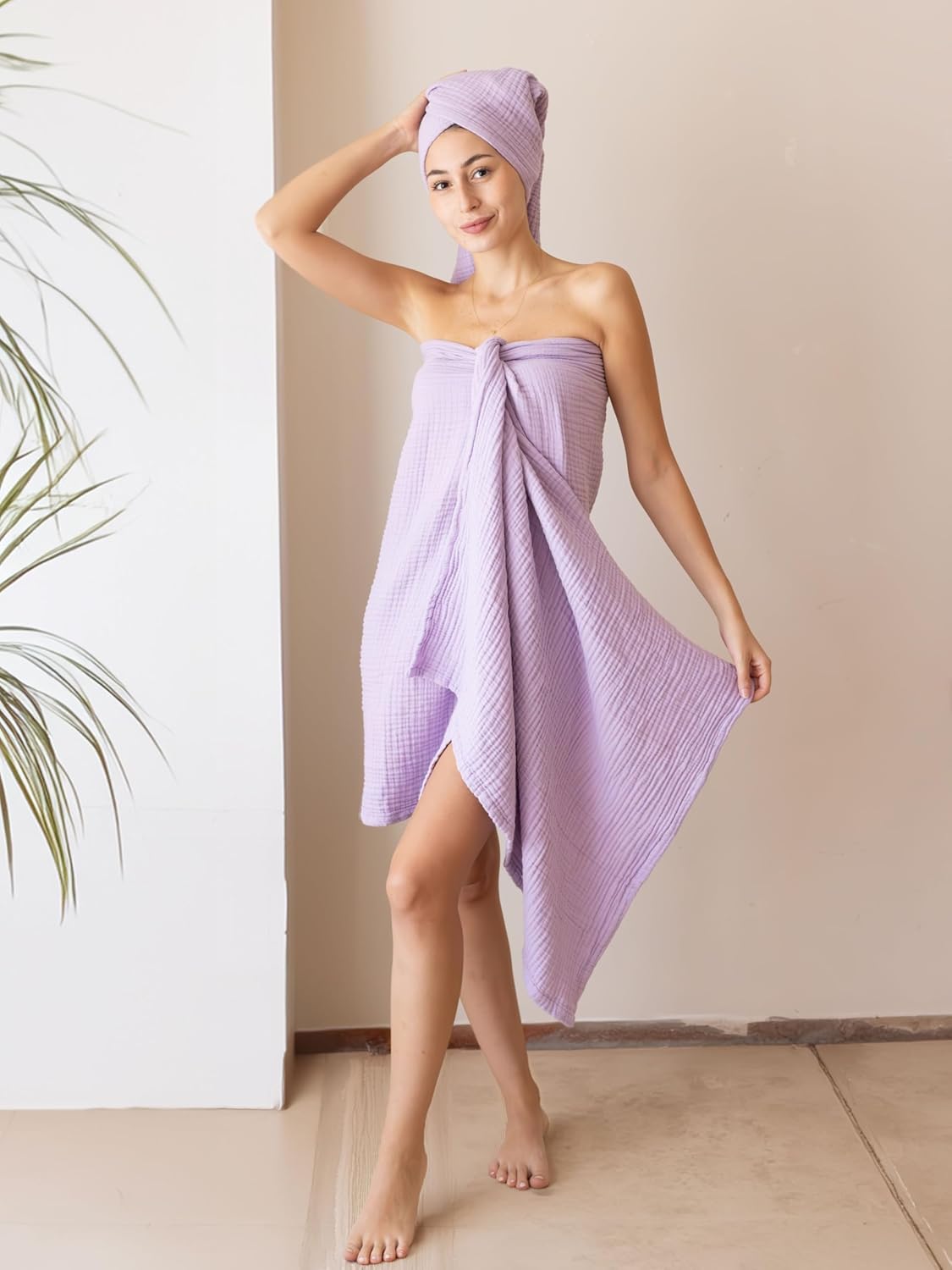 Muslin Bath Towels Pack of 2-32"x67" Inch Large Size, 100% Turkish Cotton, Thin, Soft, Quick-Dry, Lint-Free, Muslin Bathroom Towels (Lilac, Pack of 2 Bath Towels)