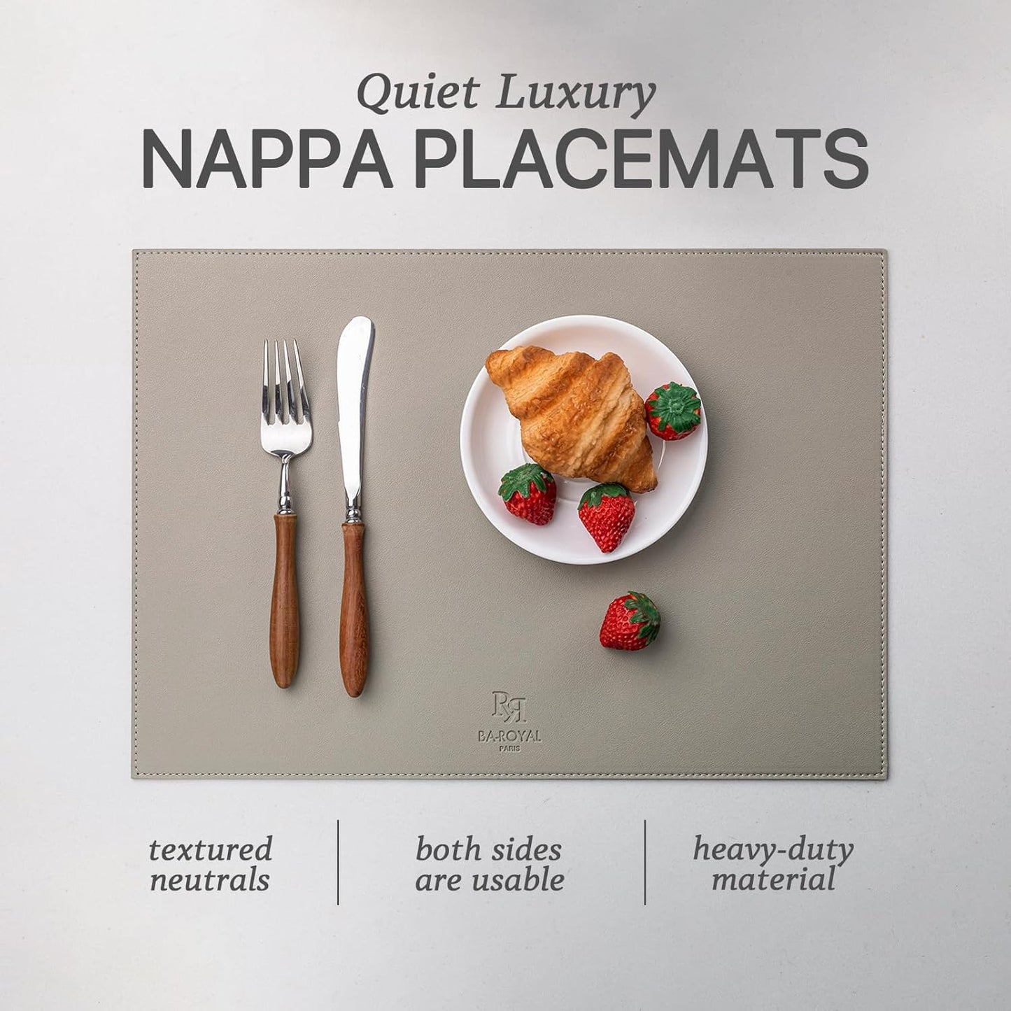 Faux Leather Placemats Set of 12 Vinyl Washable Wipeable Table Mats for Kitchen Dining Table Heat Resistant Waterproof Indoor/Outdoor Placemats Non-Slip Easy Clean Place Mats-Almond Birch