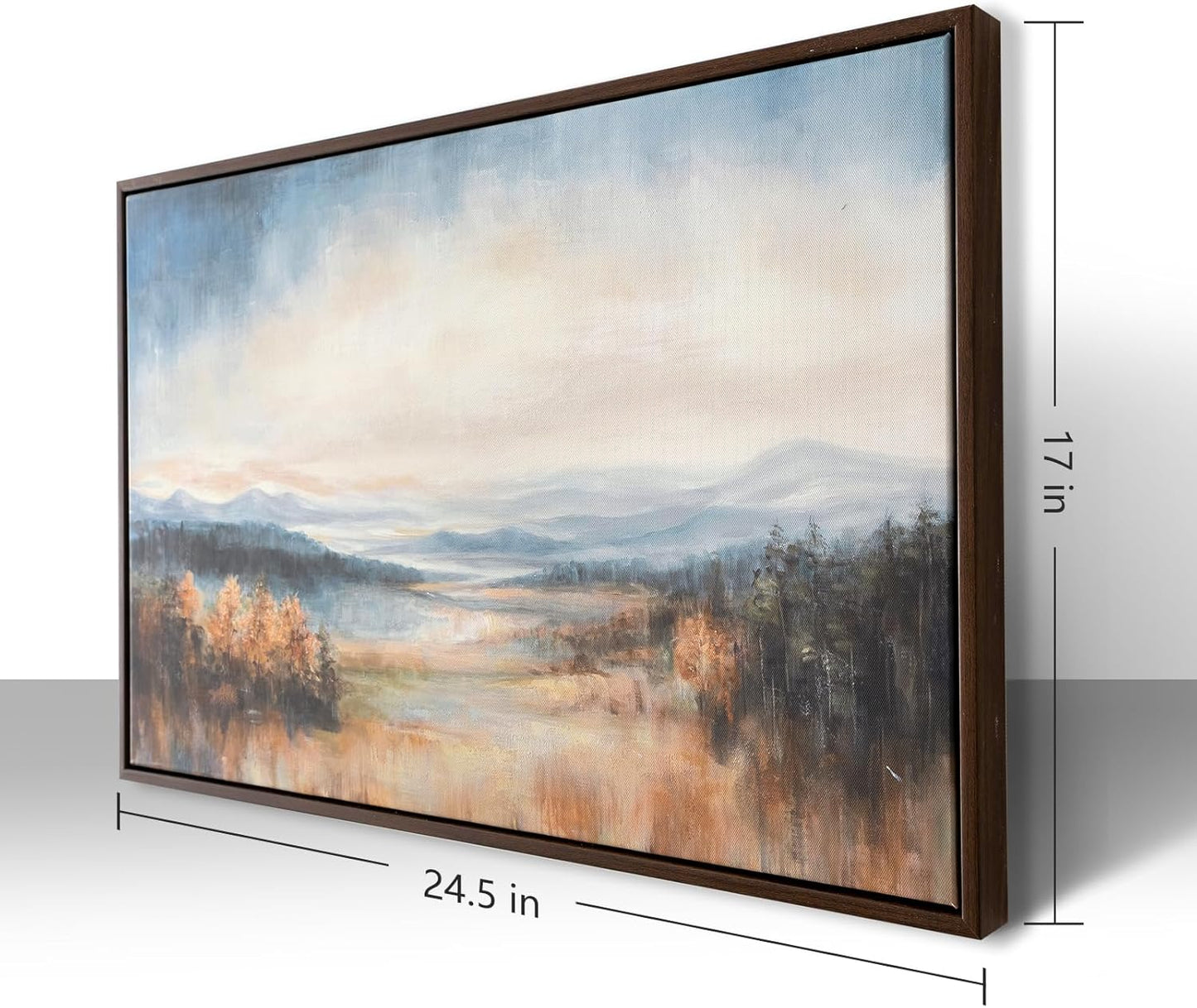 Vintage Framed Fall Wall Art Decor Fall Mountain landscape painting Modern Farmhouse Rustic Canvas Prints Art Calm Warm for Living Room Bedroom Office Kitchen Decoration, 17x24.5 Inch