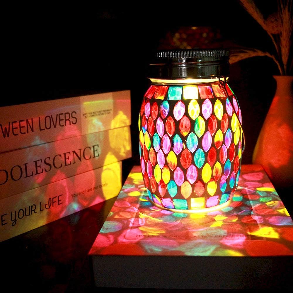 Mosaic Lights Outdoor Hanging Lanterns, Rechargeable Mosaic Solar Lanterns， Outdoor Waterproof Solar Night Lights Table Lamps for Decorations