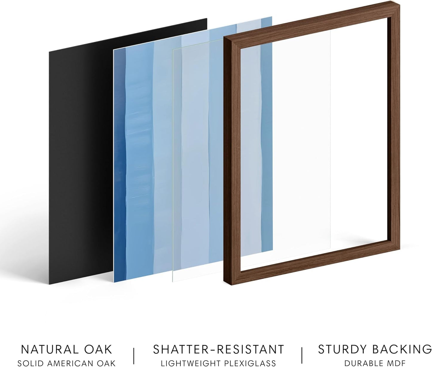 HAUS AND HUES Modern Abstract Wall Art - Blue and Green Living Room Art, Modern Artwork for Walls, Minimalist Picture for Living Room(Painted Stripes, Walnut Frame, 8x10)