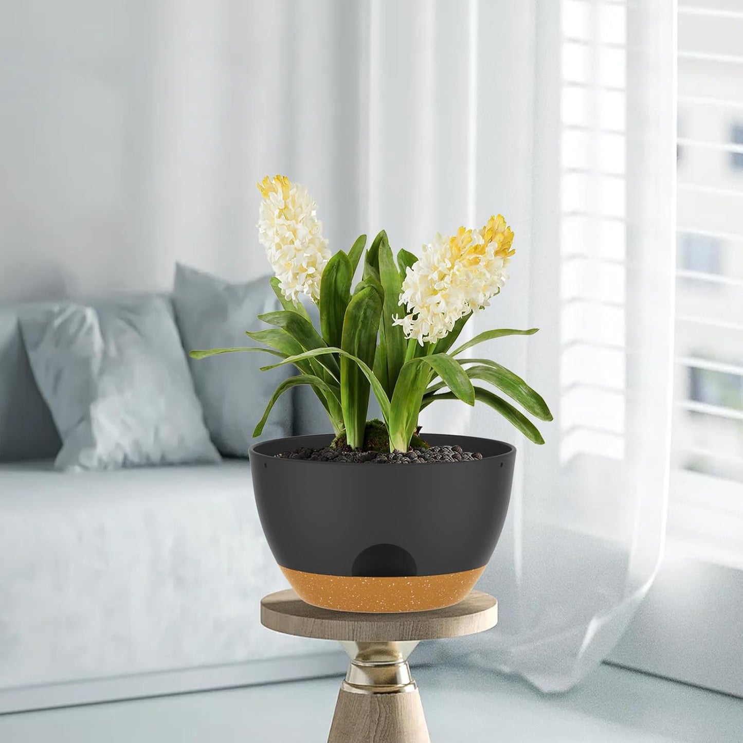 10 Inch Hanging Baskets 2 PC with Chains, Self-Watering Hanging Planters for Indoor Outdoor Plants, Plastic Hanging Flower Pots,Black Brown