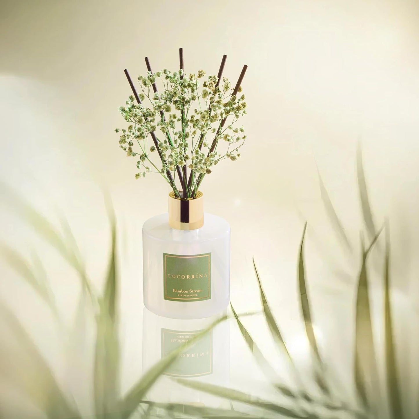 Cocorrína Reed Diffuser - Bamboo Stream Scented Diffuser with 8 Sticks Home Fragrance Reed Diffuser for Bathroom Shelf Decor