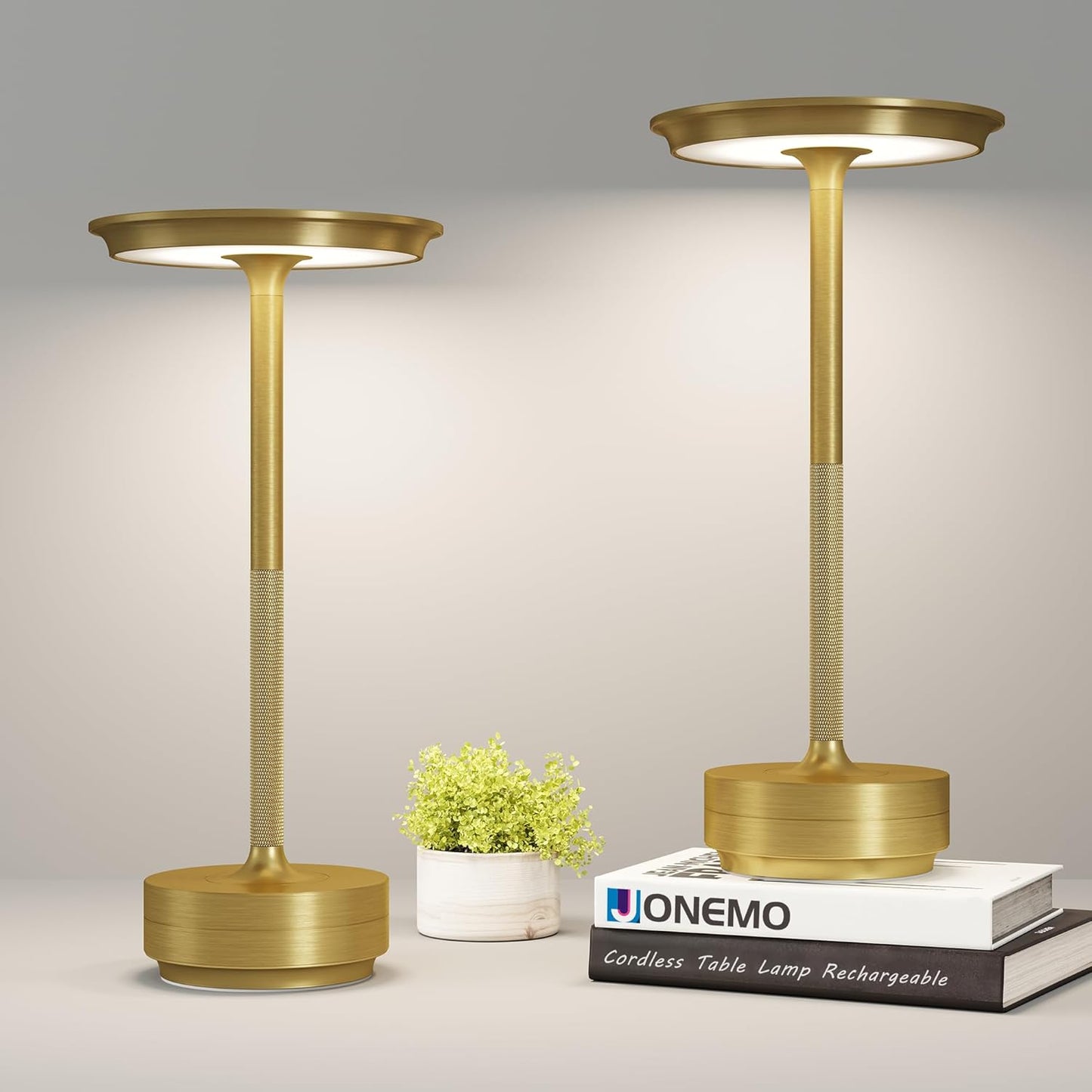 2 Pack Cordless Table Lamp, LED Rechargeable Table Light with 3 Temp Settings, Stepless Dimming, 5000mAh Battery, USB-C, Memory, Aluminum Alloy, for Home, Patio, Restaurant, Outdoor. Gold
