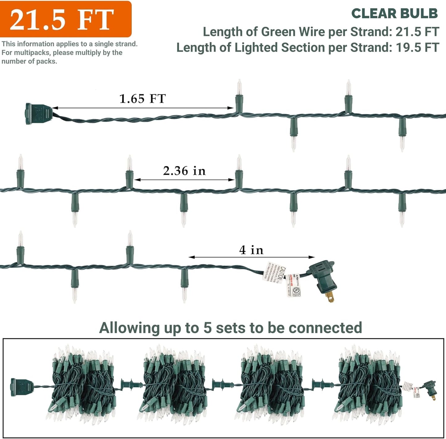 Clear Christmas String Lights, 100 Count, Incandescent Mini Christmas Lights, Connectable Xmas Tree Light for Indoor Outdoor Garland Birthday Holiday Wedding Festival Party