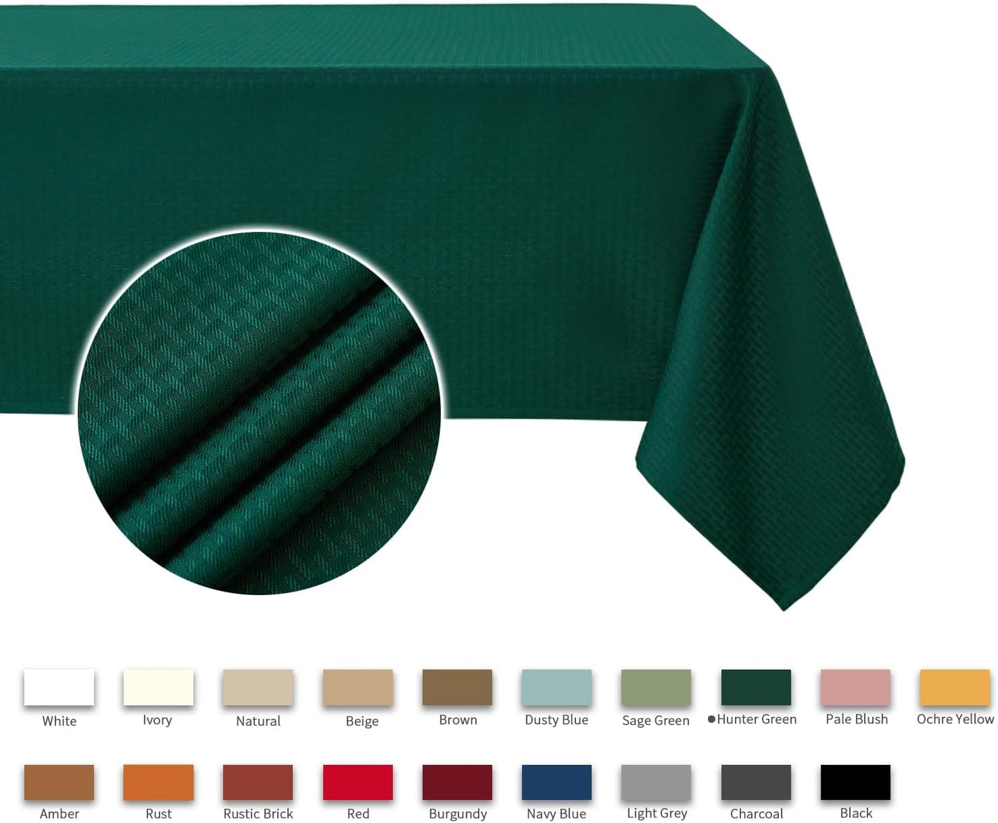 maxmill Weaved Texture Tablecloth Water Resistance Antiwrinkle Spillproof Soft Washable Christmas Table Cloth for Dining Room, Banquet Parties Holiday Dinner, Rectangle 70 x 108 Inch, Hunter Green