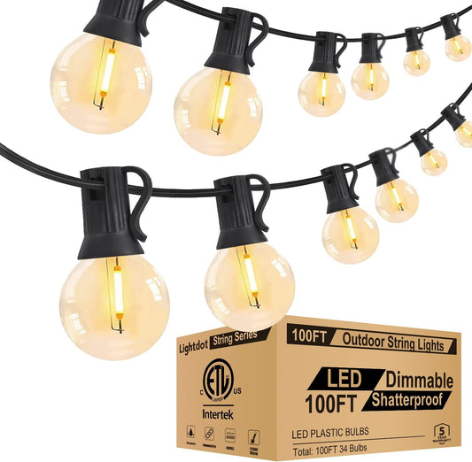 Lightdot 100FT Outdoor Led Patio Lights, ETL Listed Led String Lights with Shatterproof Edison Vitage Bulbs, Commercial Grade Hanging Light for Patio Cafe Bistro Backyard