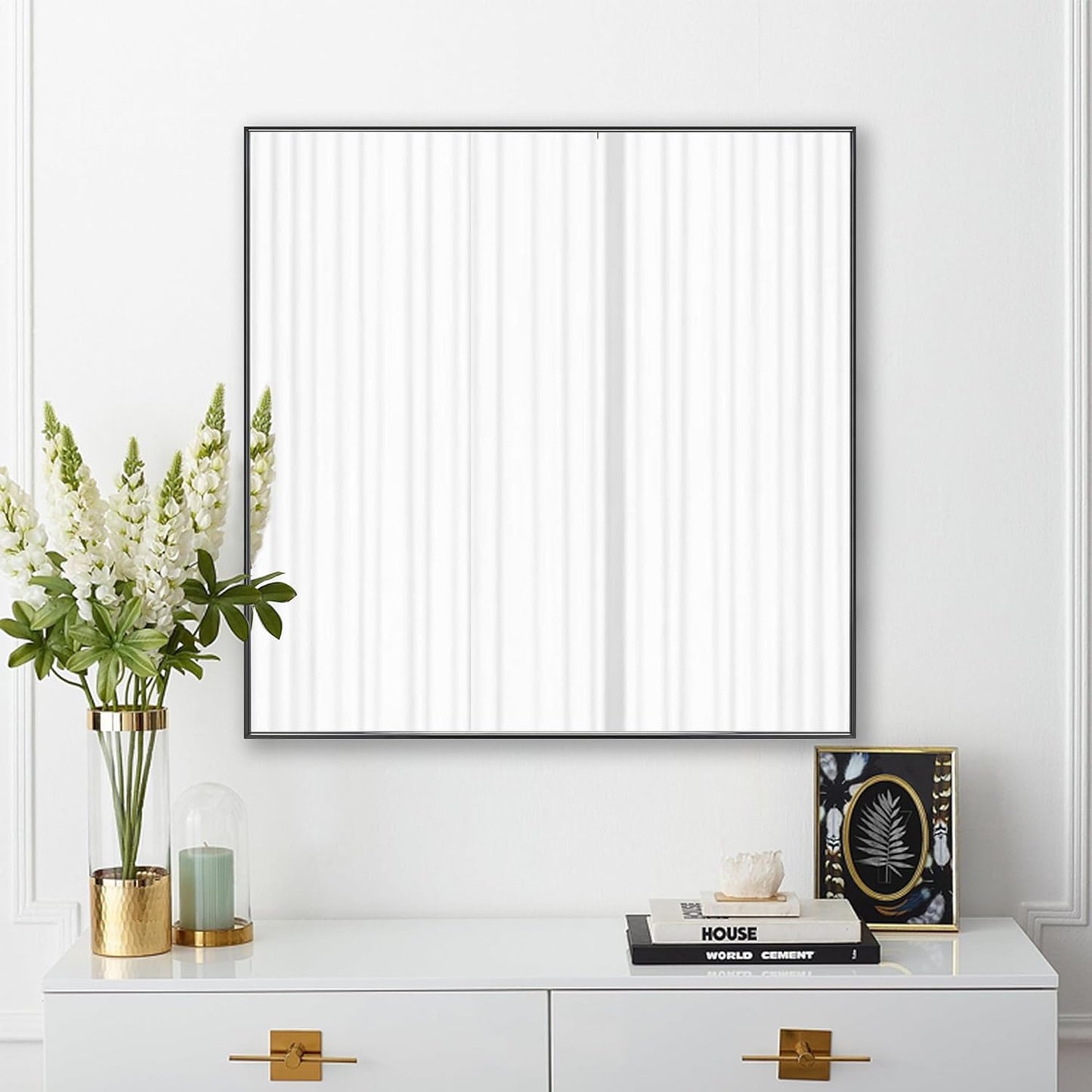 36x36 Inch Black Bathroom Mirror for Wall, Aluminum Frame Rectangle Rectangular Vanity Mirror, Modern Large for Bedroom, Living Room, Horizontal or Vertical