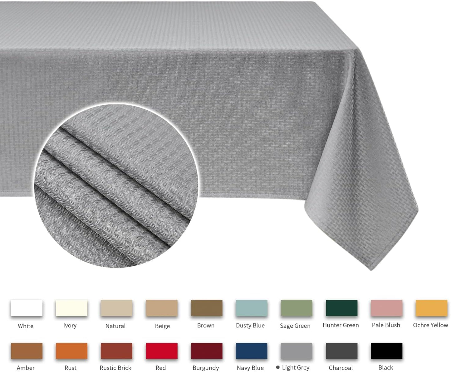 maxmill Tablecloth Weaved Texture Stain Resistant Waterproof, Wrinkle Resistant Washable Table Cloth, Fabric Table Cover for Dining Room, Indoor Outdoor Use, Rectangle 70 x 120 Inch, Light Grey