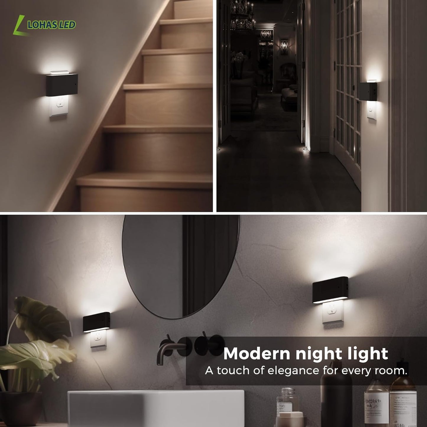 L LOHAS LED Night Light, Dimmable Modern LED Night Lights Plug into Wall,Dusk to Dawn Sensor Night Lights for Kid, 0-100LM 5000K Nightlight for Hallway Bedroom Stairway