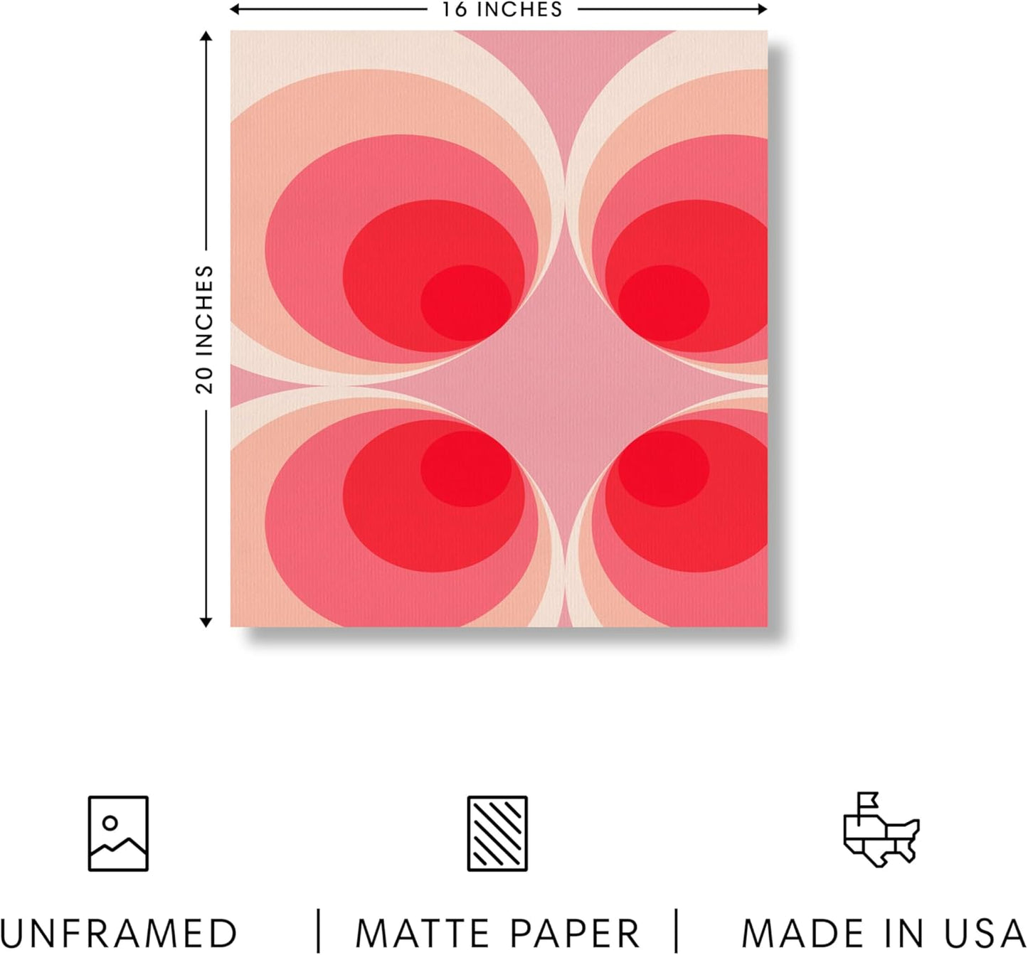 HAUS AND HUES Colorful Abstract Wall Art - Minimalist Retro Picture for Living Room Decor, Red and Pink Modern Wall Art Painting (Pink Mod, Unframed, 16x20)