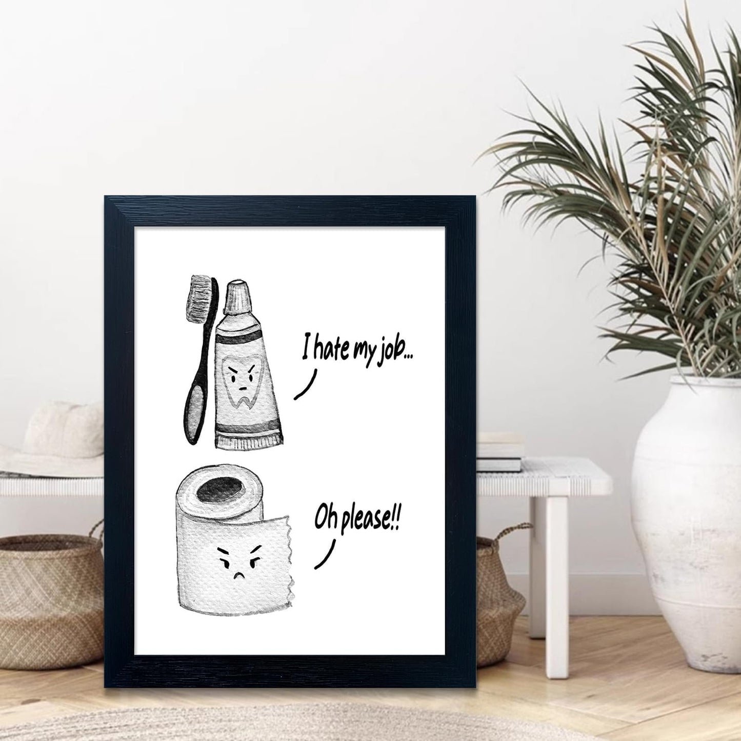 Kids Bathroom Decor Cute Children's Bathroom Wall Art Funny Canvas Print Framed Modern Black and White Picture Artwork for Guest Restroom