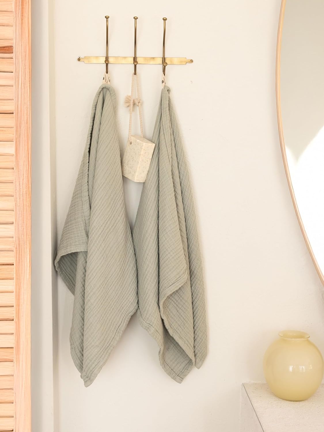 Muslin Hand Towels Pack of 4, Luxury 100% Turkish Cotton Thin Soft Quick-Dry Lint-Free Large Size Bath Hand Bathroom Towel Sets (Sage Green, Pack of 4 Hand Towels)