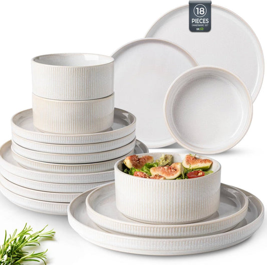 GBHOME Stoneware Dinnerware Sets for 6,Round Reactive Glaze Ceramic Plates and Bowls Set,Highly Scratch Resistant | Dishwasher & Microwave Safe Dishes Set,Service for 6(18Pcs)