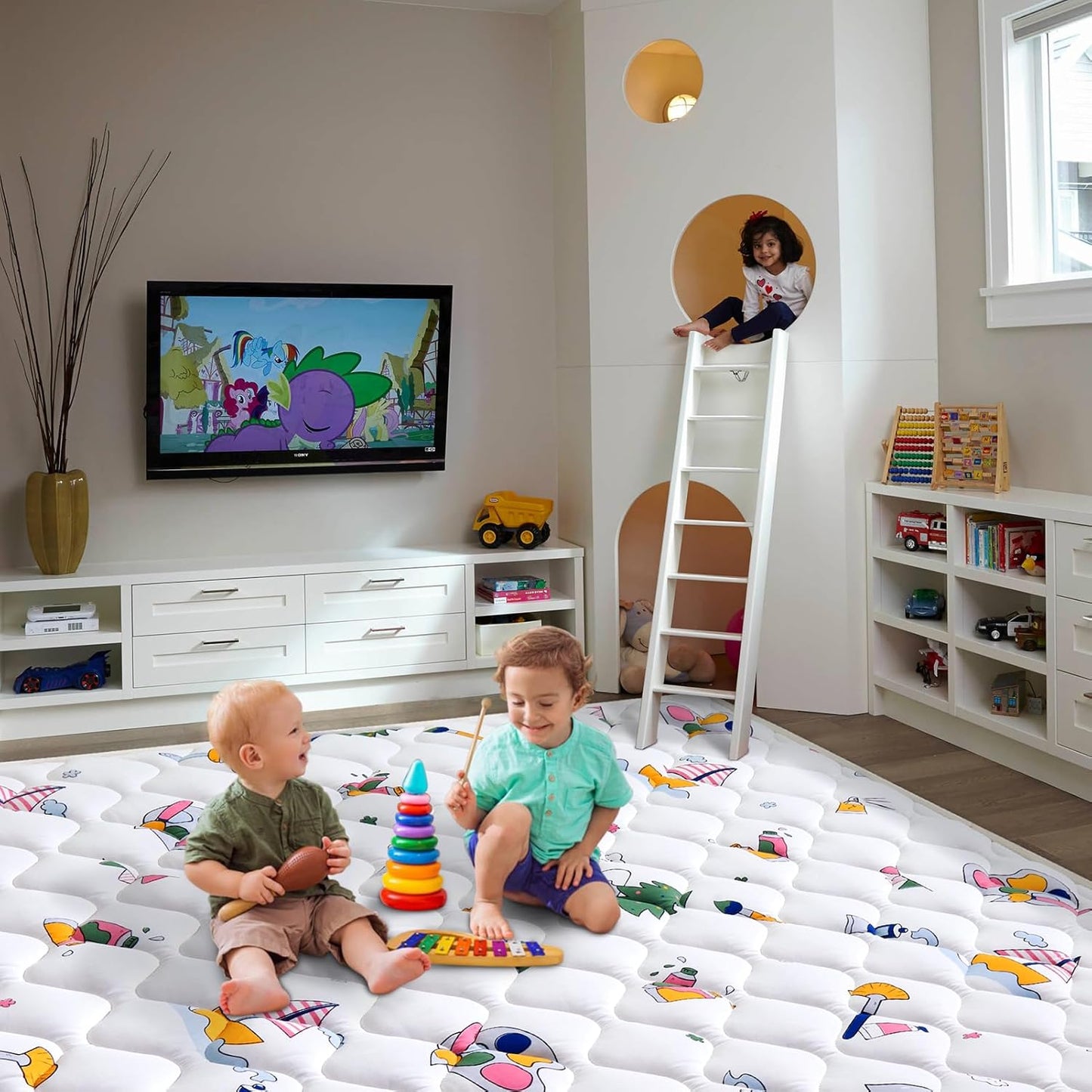 Baby Play Mat - 65" X 50",Premium Thicker Foam One-Piece Crawling Mat, Machine Washable, Extra Large Anti-Slip Activity Playmat for Babies, Toddlers1